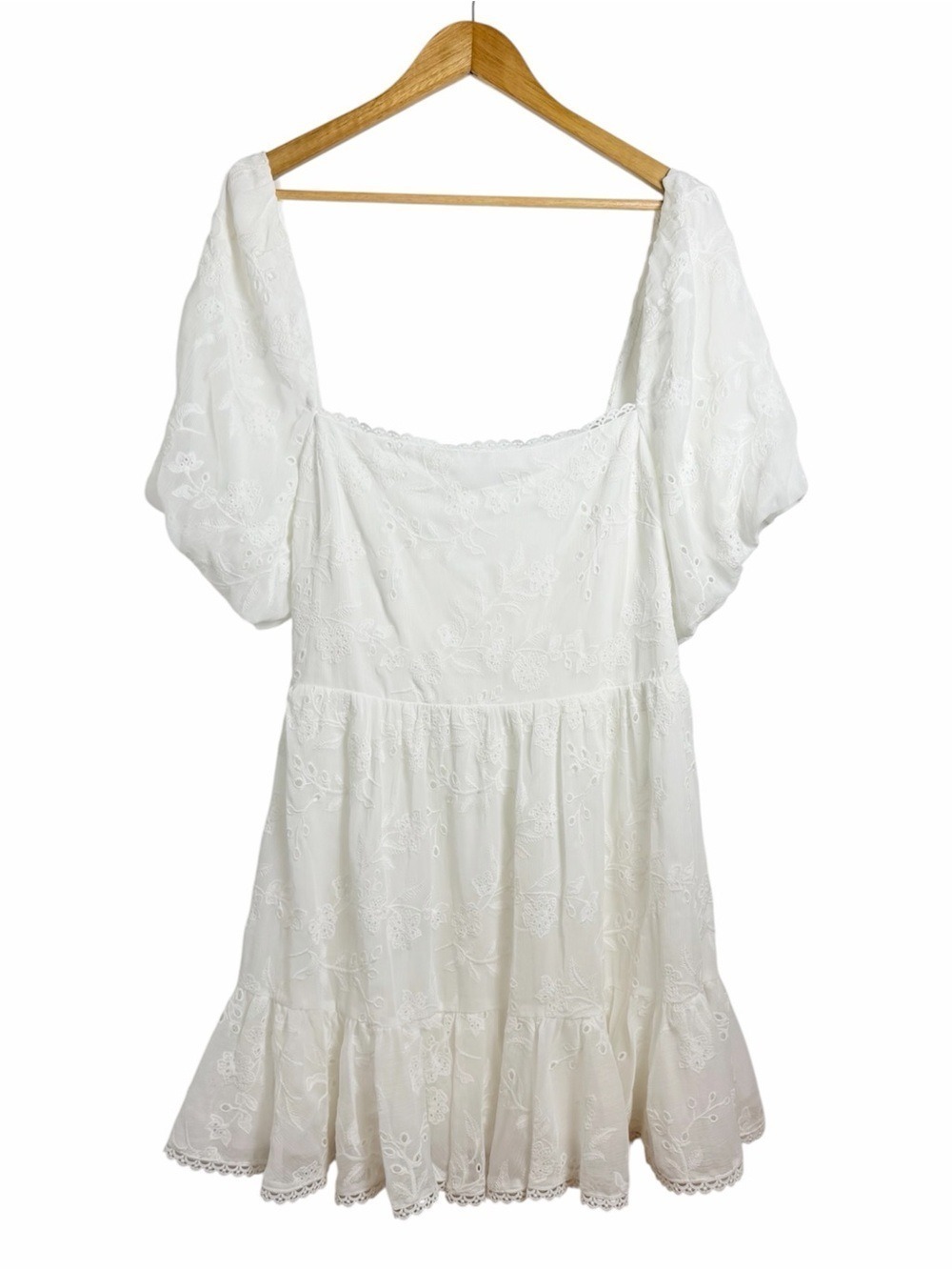 Ever New Melbourne White Embroidered Puff Sleeve Mini Dress US 14